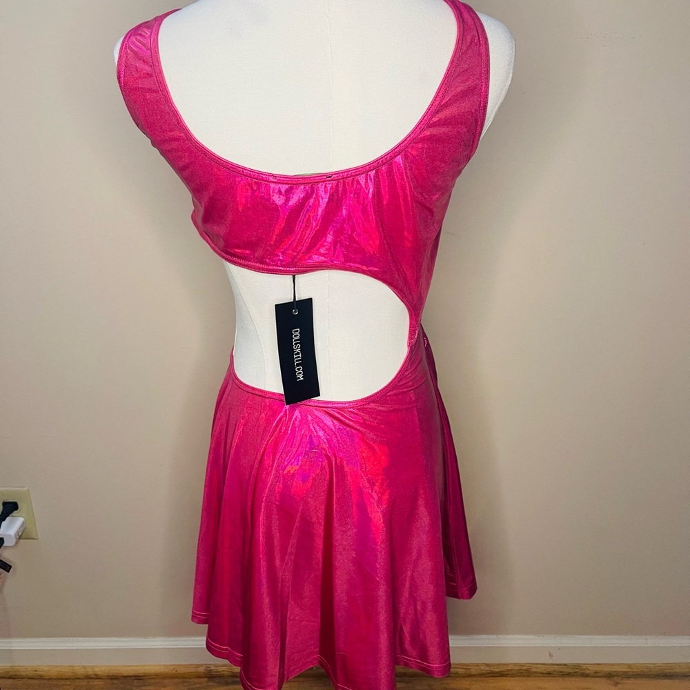 DOLLS KILL - CLUB EXX DAZZLER dress NWT hot metallic pink - Picture 11 of 15